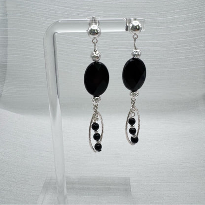 #917 S925 Black Onyx Dangle Earrings