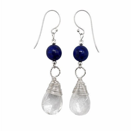 #907 S925 Lapis & Clear Quartz Dangle Earrings
