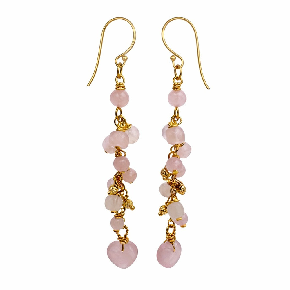 #1149 S925 Rose Quartz Heart Dangle Earrings