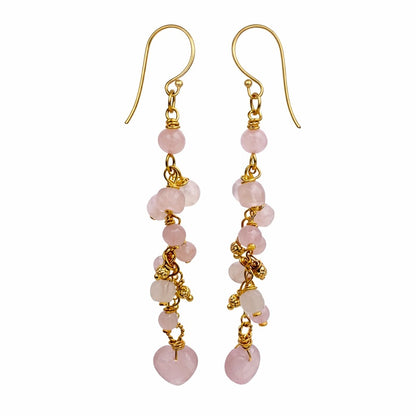 #1149 S925 Rose Quartz Heart Dangle Earrings