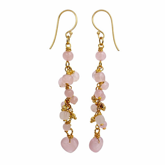 #1149 S925 Rose Quartz Heart Dangle Earrings