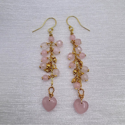 #1149 S925 Rose Quartz Heart Dangle Earrings