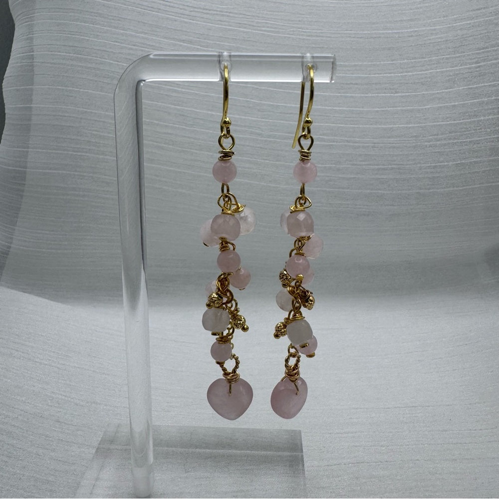 #1149 S925 Rose Quartz Heart Dangle Earrings