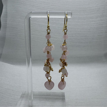 #1149 S925 Rose Quartz Heart Dangle Earrings