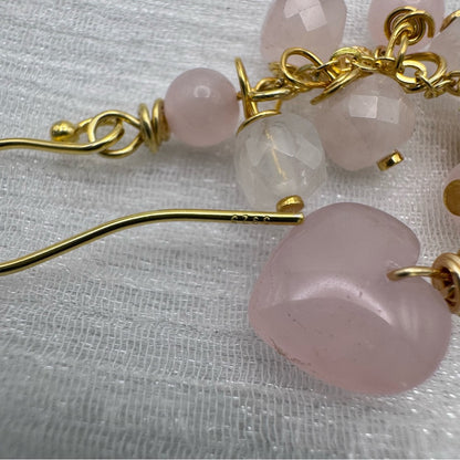 #1149 S925 Rose Quartz Heart Dangle Earrings