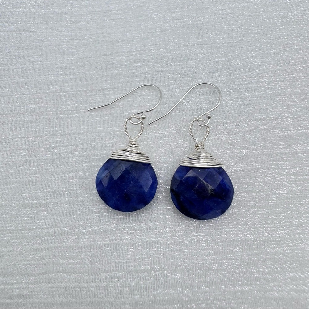 #1001 S925 Sapphire Faceted Dangle Earrings