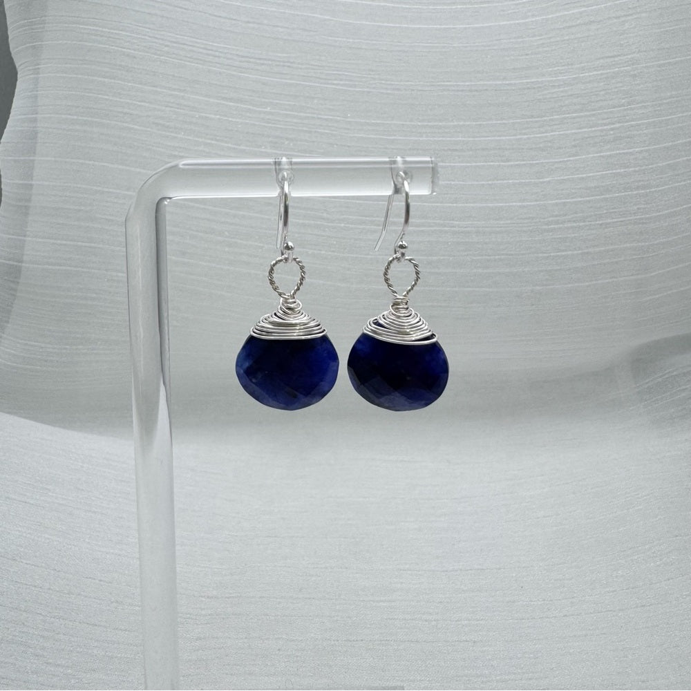 #1001 S925 Sapphire Faceted Dangle Earrings