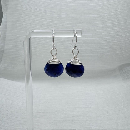 #1001 S925 Sapphire Faceted Dangle Earrings