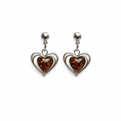 Amber Heart Dangle Earrings
