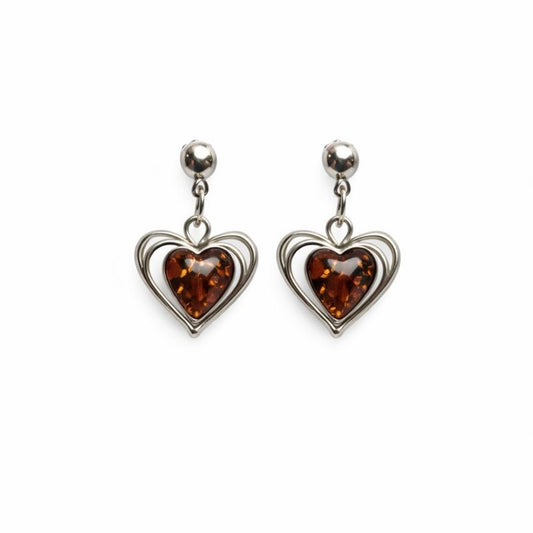 Amber Heart Dangle Earrings