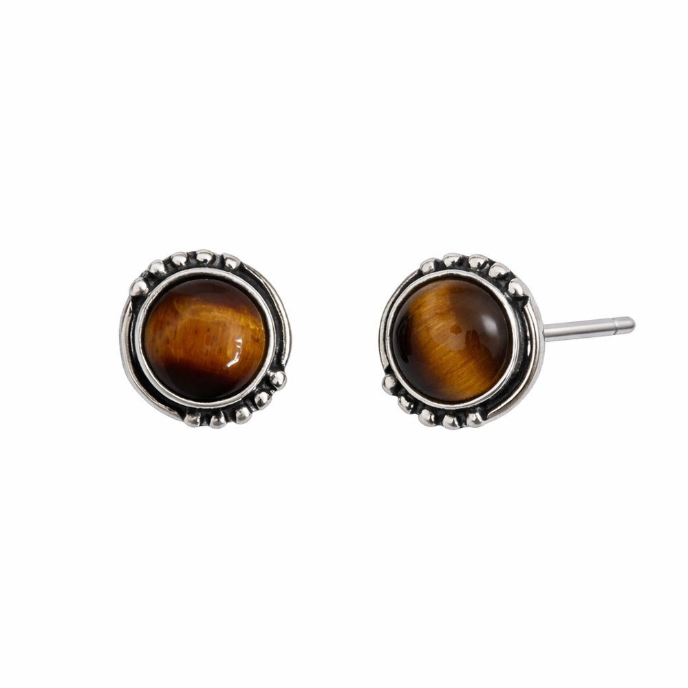 S925 Tigers Eye Round Stud Earrings