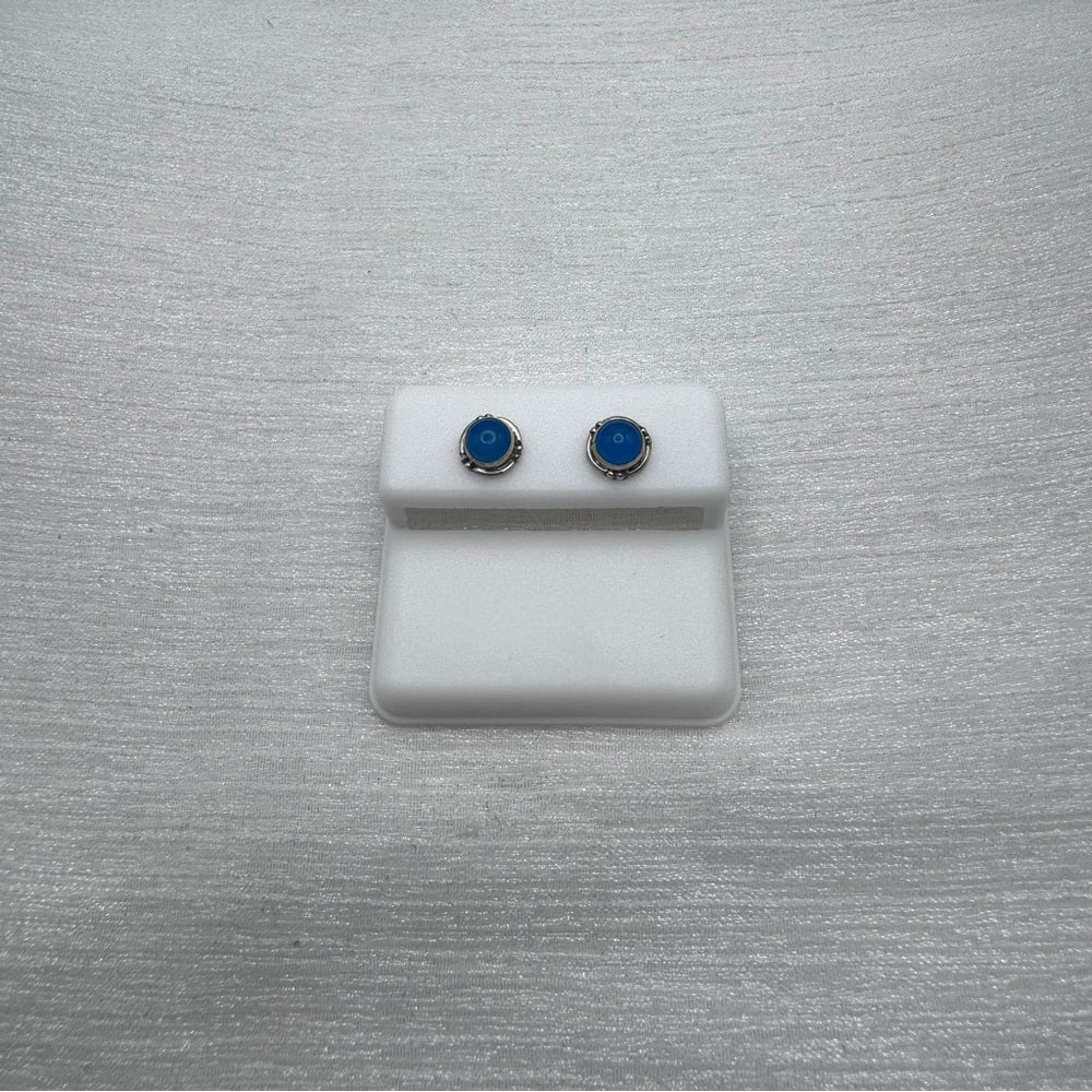 Blue Chalcedony Round Stud Earrings
