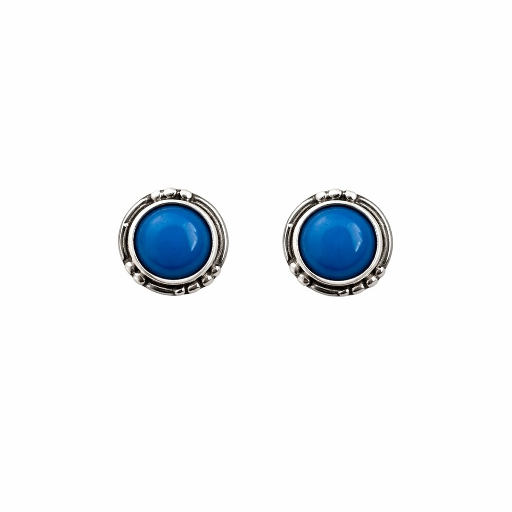 Blue Chalcedony Round Stud Earrings