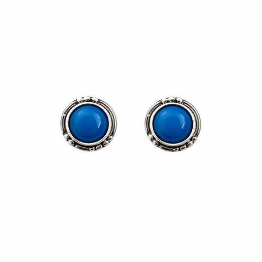 S925 Blue Chalcedony Round Stud Earrings