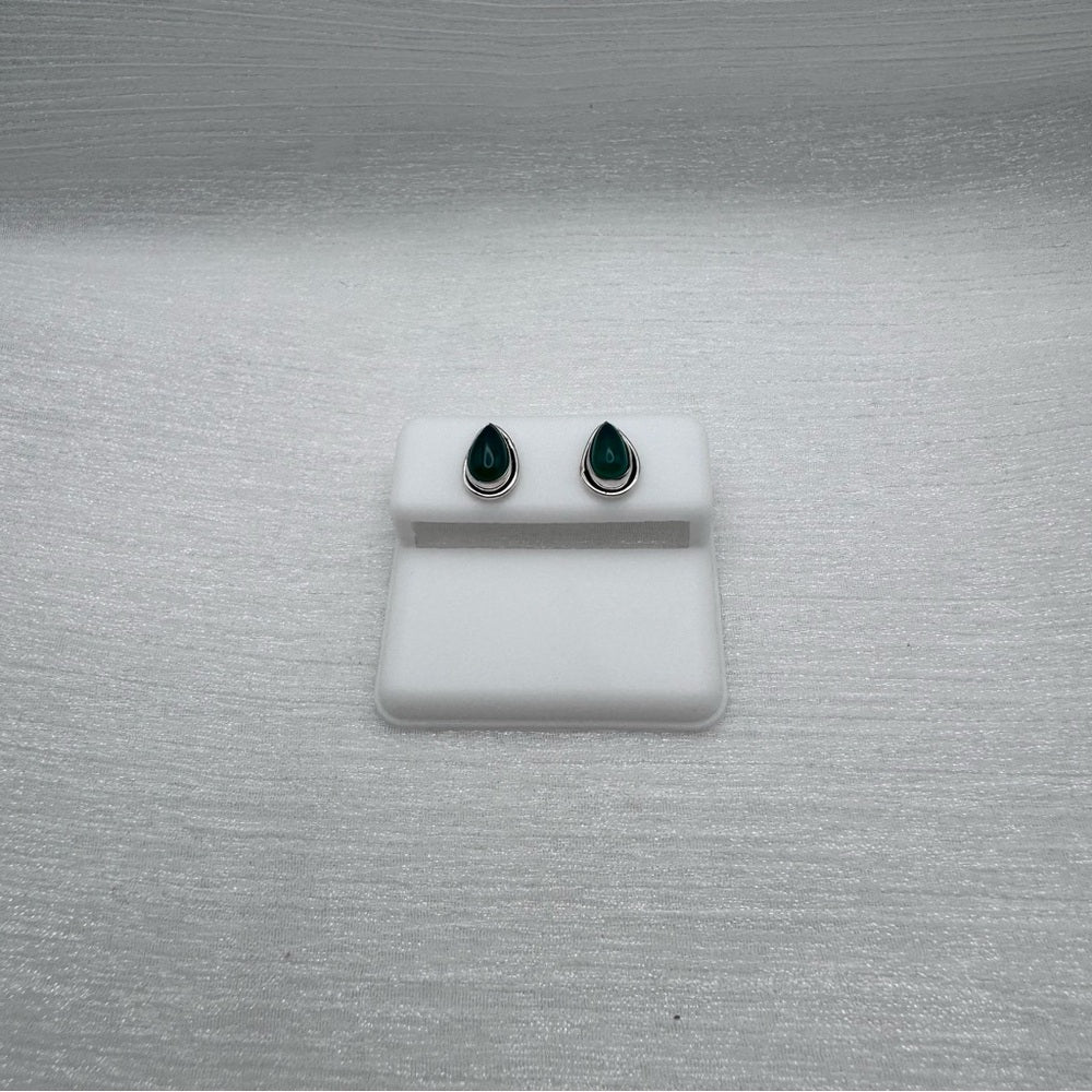 Green Chalcedony Teardrop Stud Earrings