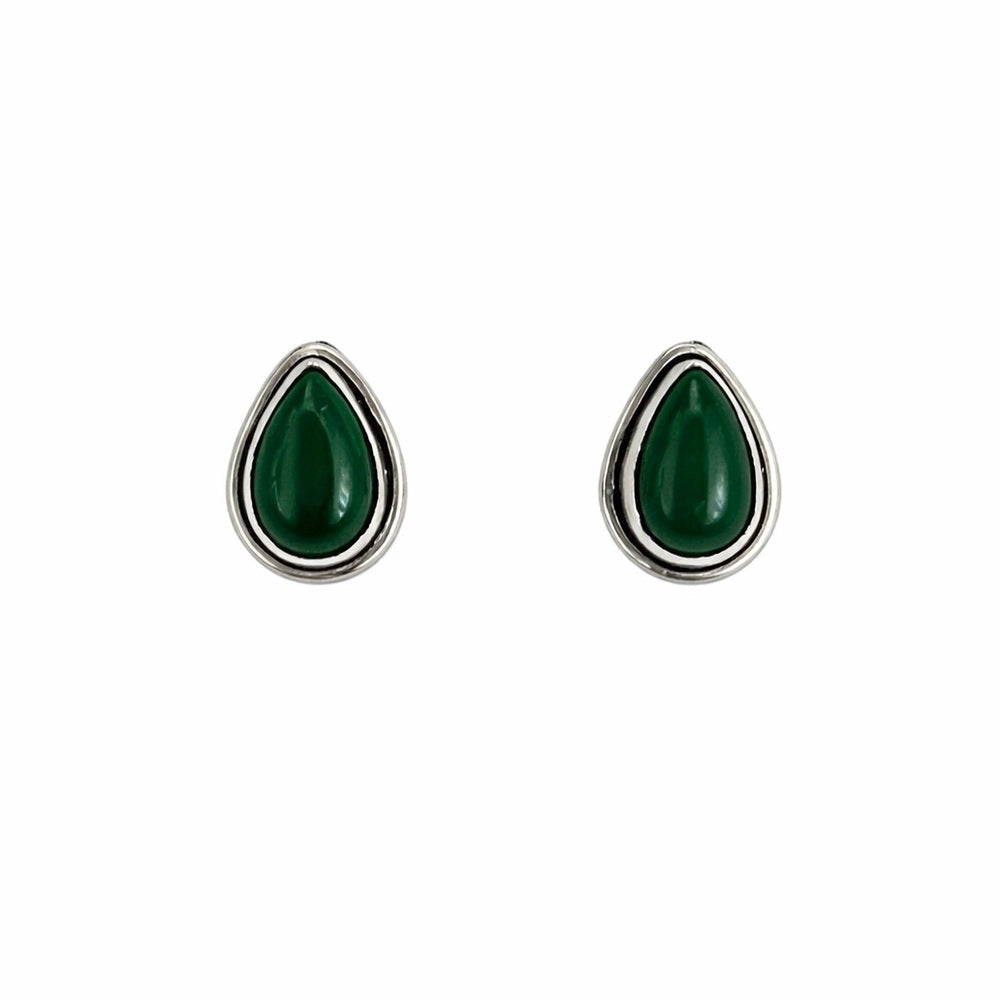 Green Chalcedony Teardrop Stud Earrings