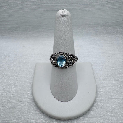 S925 Swiss Blue Topaz Floral Ring