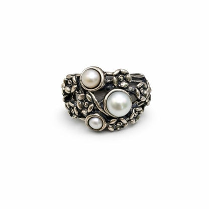 S925 Freshwater Pearl Floral Ring