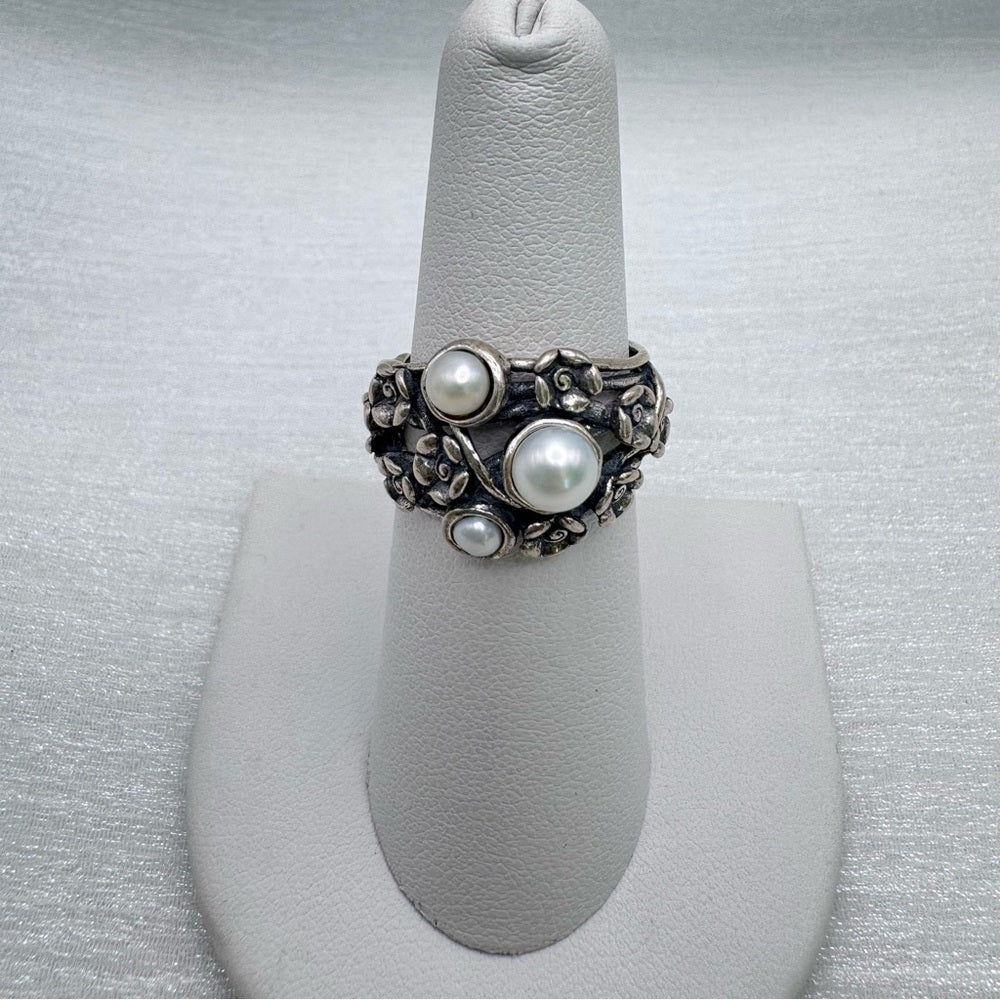 S925 Freshwater Pearl Floral Ring