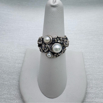 S925 Freshwater Pearl Floral Ring