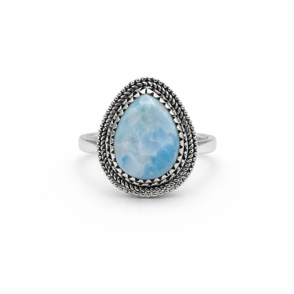 S925 Larimar Teardrop Silver Detail Ring