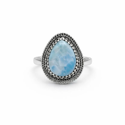 S925 Larimar Teardrop Silver Detail Ring