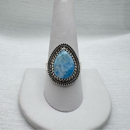S925 Larimar Teardrop Silver Detail Ring