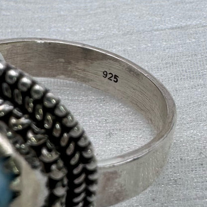 S925 Larimar Teardrop Silver Detail Ring