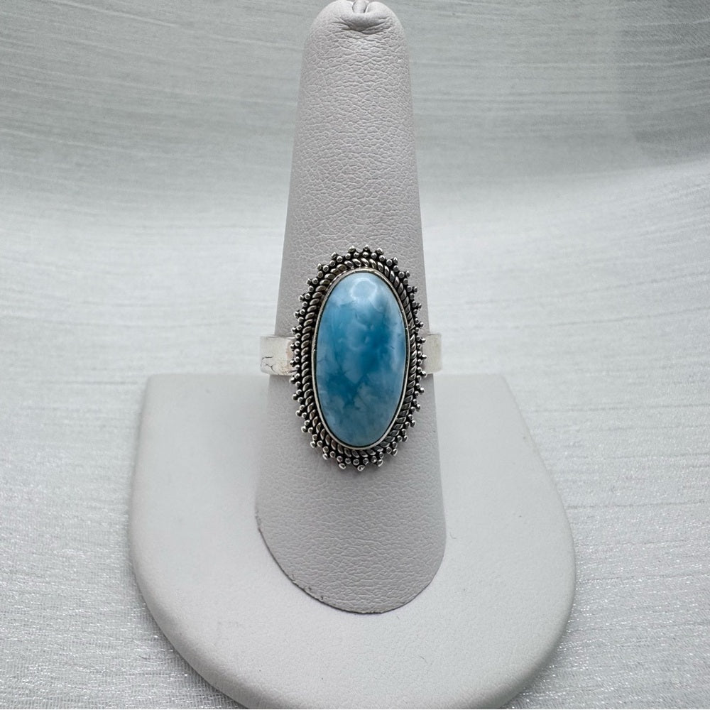 S925 Larimar Oval Silver Detail Ring