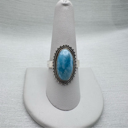 S925 Larimar Oval Silver Detail Ring