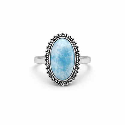 S925 Larimar Oval Silver Detail Ring