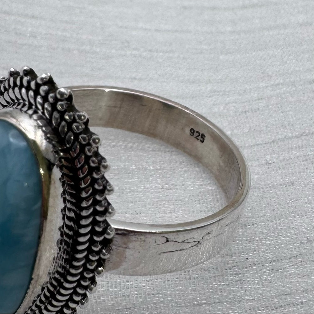 S925 Larimar Oval Silver Detail Ring
