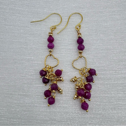 #1019 S925 Ruby Beaded Heart Dangle Earrings