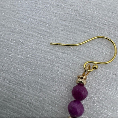 #1019 S925 Ruby Beaded Heart Dangle Earrings