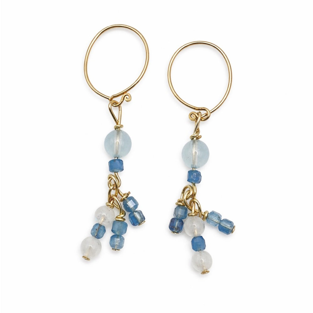 #902 S925 Aquamarine & Moonstone Dangle Earrings