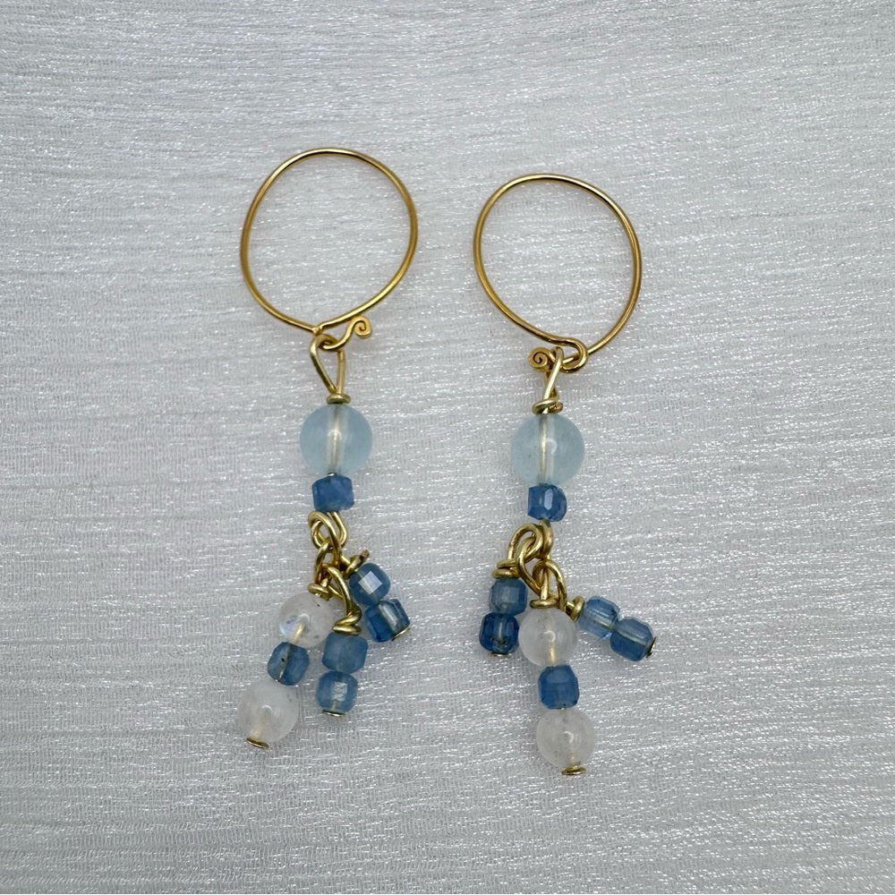 #902 S925 Aquamarine & Moonstone Dangle Earrings