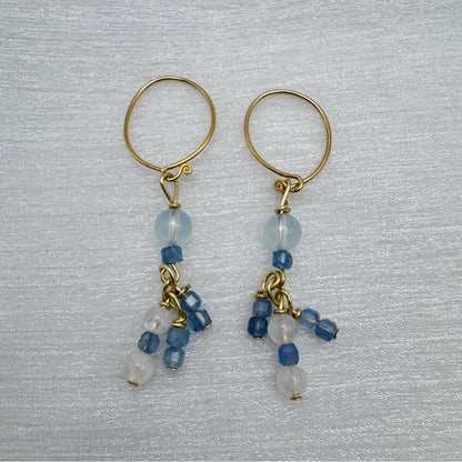 #902 S925 Aquamarine & Moonstone Dangle Earrings