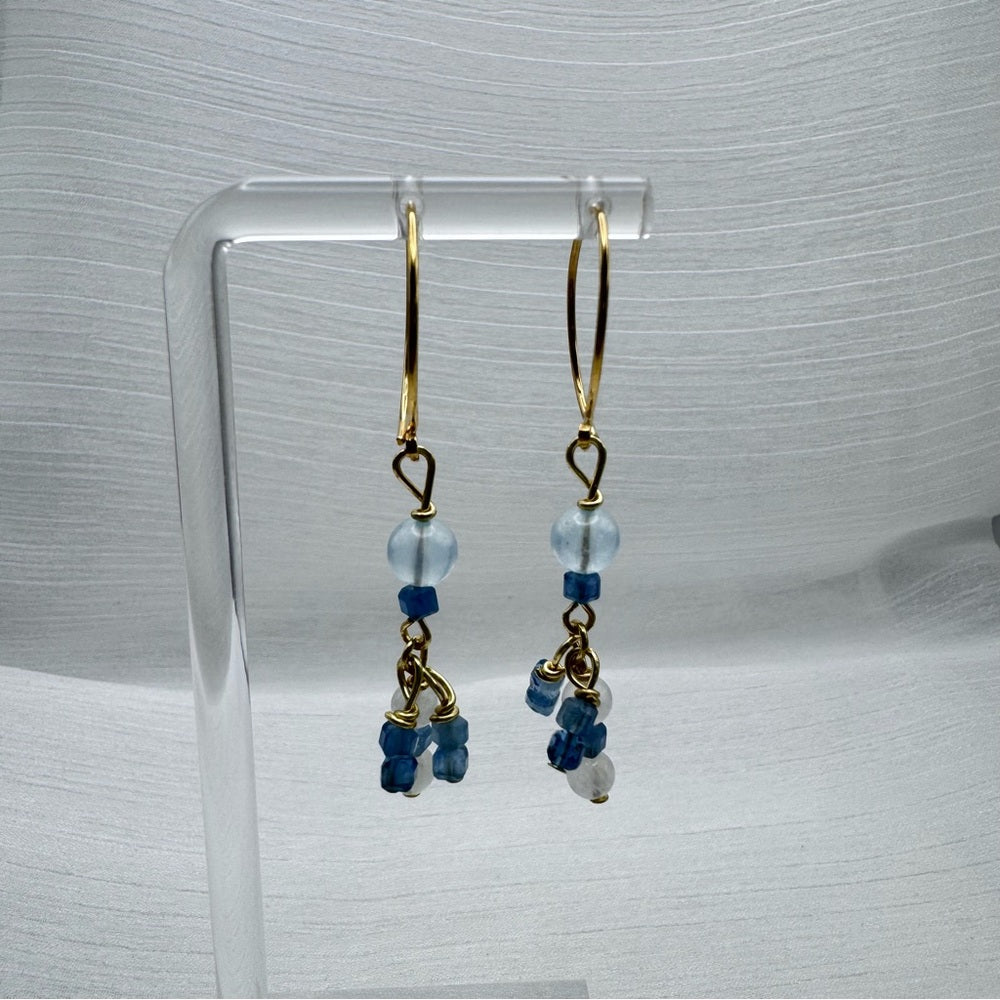 #902 S925 Aquamarine & Moonstone Dangle Earrings