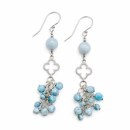 #1017 S925 Larimar Clover Dangle Earrings