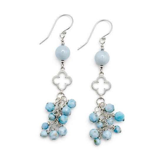 #1017 S925 Larimar Clover Dangle Earrings