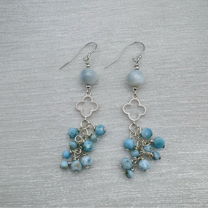 #1017 S925 Larimar Clover Dangle Earrings