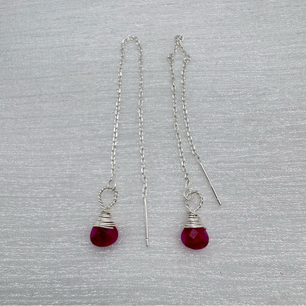 #902 S925 Ruby Threader Earrings