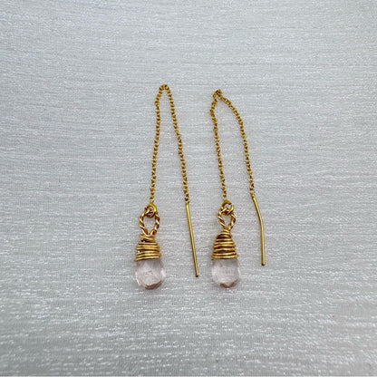 #1100 S925 Rose Quartz Threader Earrings