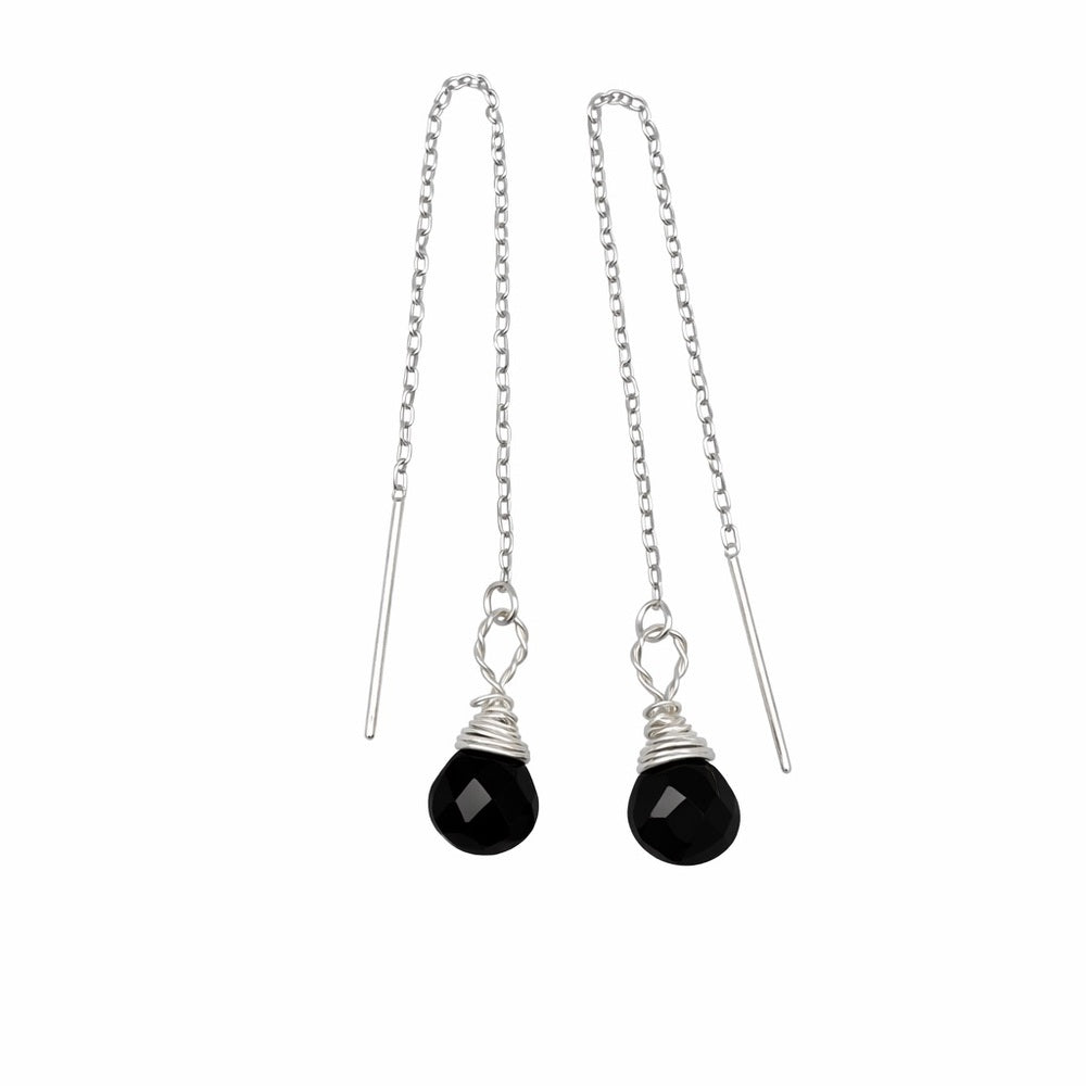 Sterling Silver Black Onyx Wrapped Threader Earrings (#903)
