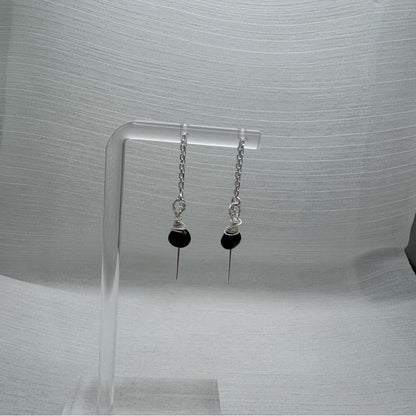 #903 S925 Black Onyx Wrapped Threader Earrings