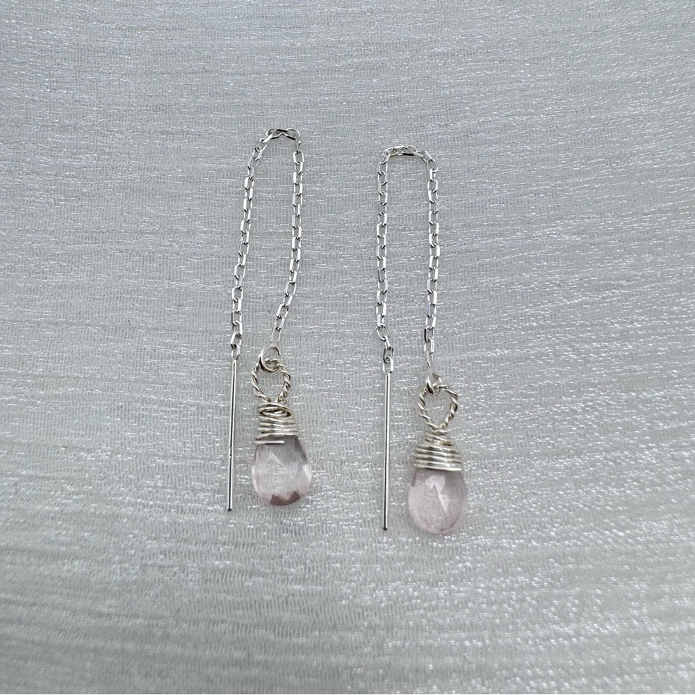 #900 S925 Rose Quartz Threader Earrings