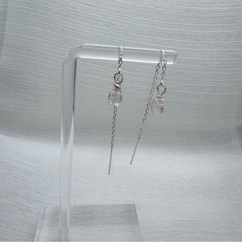 #900 S925 Rose Quartz Threader Earrings