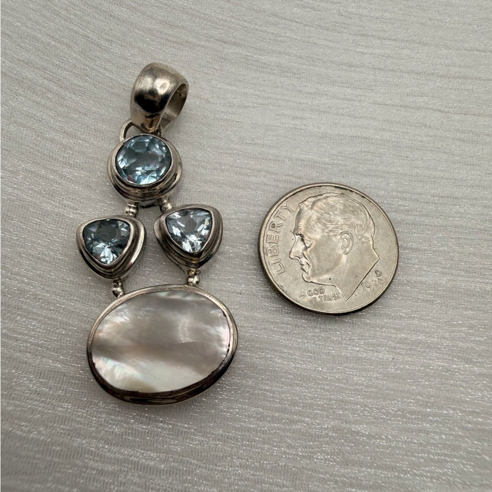 Swiss Blue Topaz & Mother of Pearl Pendant