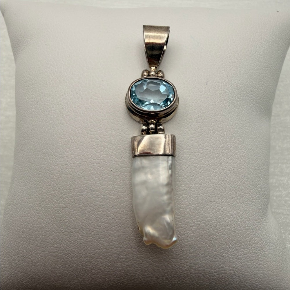 Swiss Blue Topaz & Freshwater Pearl Pendant