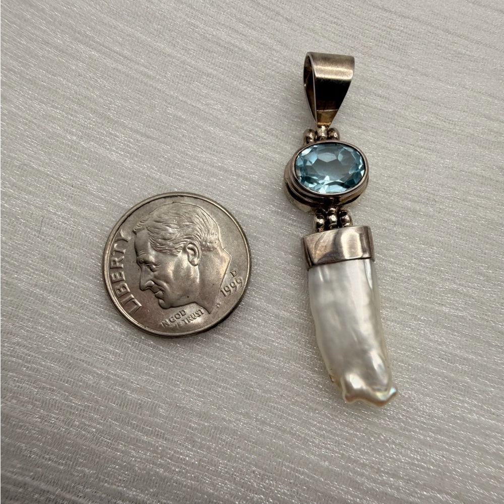 Swiss Blue Topaz & Freshwater Pearl Pendant